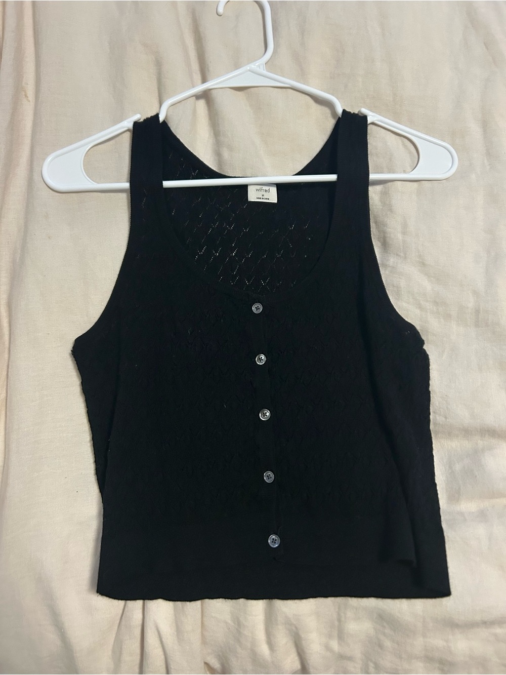 Aritzia Wilfred Black Button-Front Knit Tank Top
